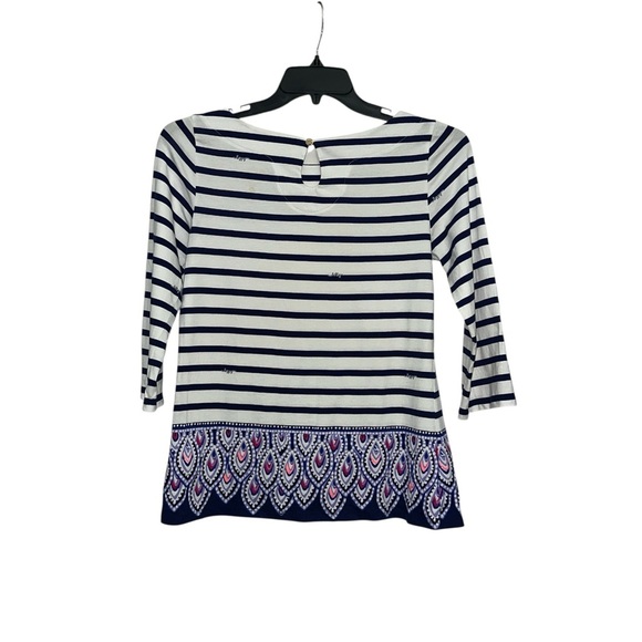 Lilly Pulitzer Waverly Top In Bright Navy Serene Stripe Size Medium Nautical - Picture 3 of 6